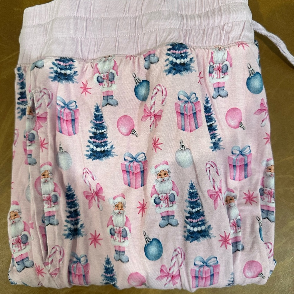 Lev Baby pink Santa adult bamboo pajama joggers